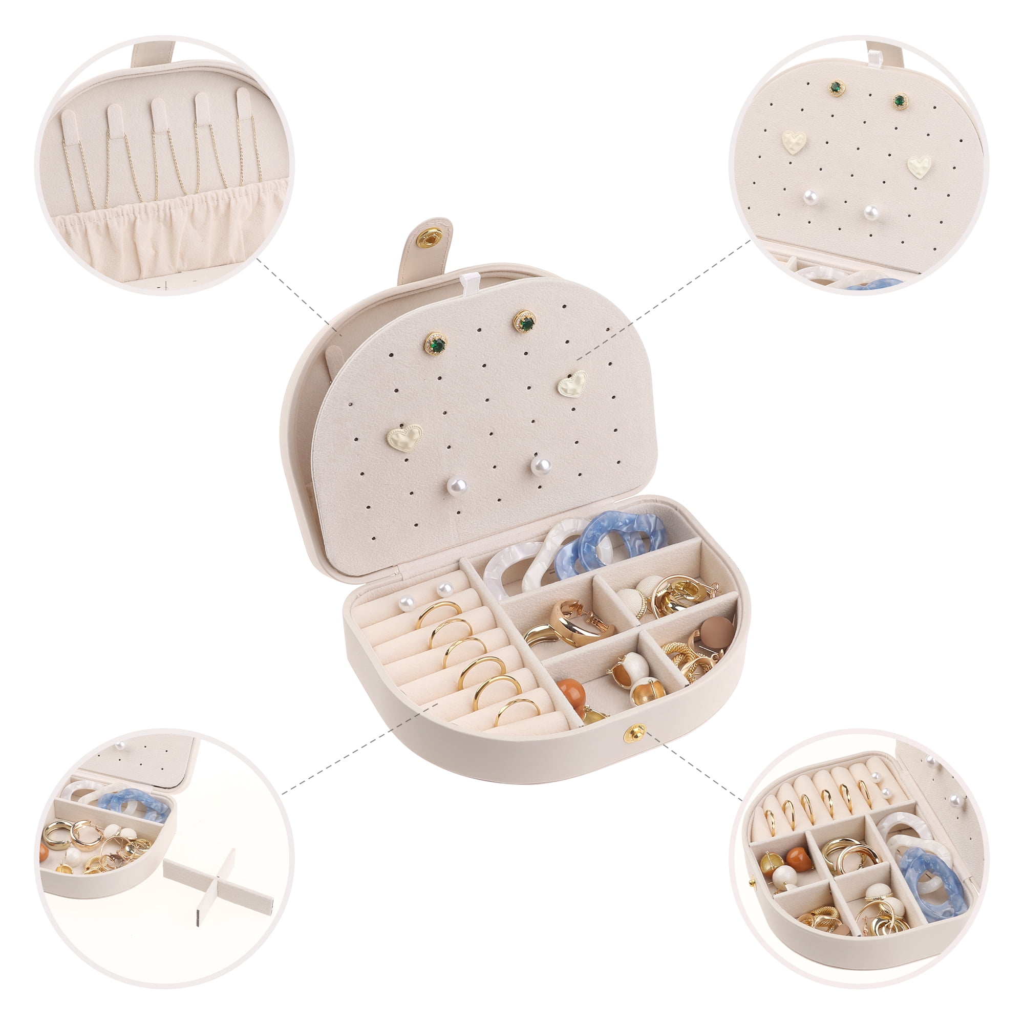 Unique Bargains Jewelry Box Small Portable PU Leather Seashell-Shaped Jewelry Case Beige