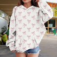thumbnail image 2 of OYXSER Kids Girls Bow Print Hooded Sweatshirt Long Sleeve Pullover Top with Front Pocket Sweet Casual Style, Pink 6-7Y, 2 of 5