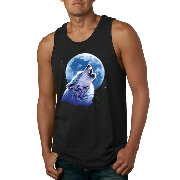 Wolf Howling at the Moon | Mens Animal Lover Graphic Tank Top, Black, Small