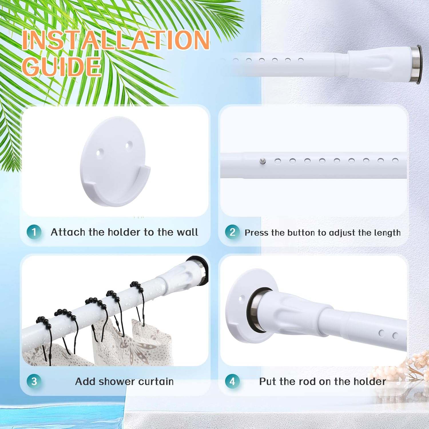 LCOKEIY Tension Shower Curtain Rod, 42-72 inch Adjustable Shower Curtain Rod No Drilling for Bathroom Closet, White