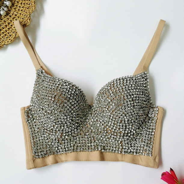 Chaqueta de cuentas para mujer con tirantes de espina de pescado y diamantes para danza del vientre, para uso exterior, modelado del cuerpo, pecho, actuación en el escenario, sexy, ombligo envuelto,