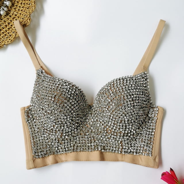 Chaqueta de cuentas para mujer con tirantes de espina de pescado y diamantes para danza del vientre, para uso exterior, modelado del cuerpo, pecho, actuación en el escenario, sexy, ombligo