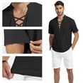 thumbnail image 2 of HAOMEILI Men's Cotton Linen Lace-Up V-Neck Short Sleeve Shirt, 2 of 5