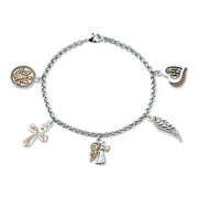 Stainless Steel "Angel" Wing and Cross Charm Bracelet, 7.5"