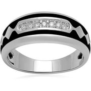 Men's Diamond Accent Sterling Silver Enamel Wedding Band