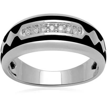 Men's Diamond Accent Sterling Silver Enamel Wedding Band