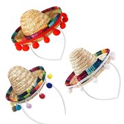 3 pcs Mini Sombrero Party Hats, Crazy Night Sombrero Headbands Hats, Event Photo Props Pet Halloween Costumes, Mexican Theme Decorations for Kids Pets Adults
