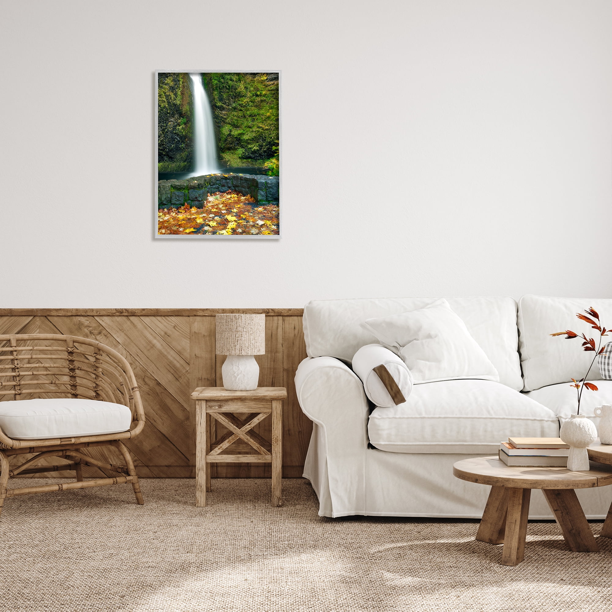 Stupell Industries Waterfall Foliage Photography Nature Photography Gray Framed Art Print Wall Art, 24 x 30