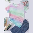 thumbnail image 2 of Gibobby Blusa de Trabajo de Manga Corta Mujeres Casual Tie Dye Gradient Printing Mangas Cuello redondo Camiseta suelta Blusa Tops(Azul,G), 2 of 4