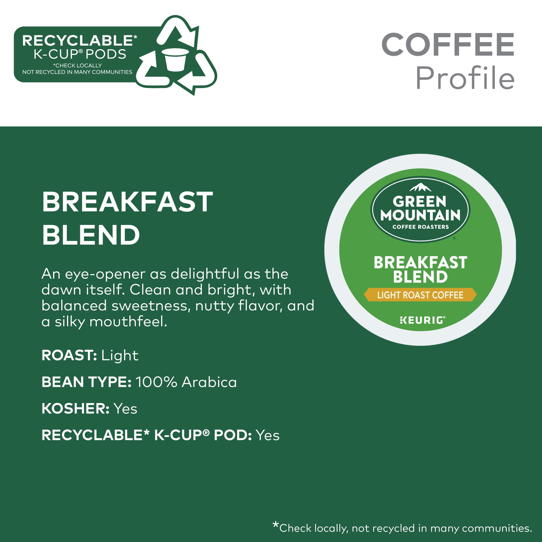 Green Mountain Coffee Roasters, Breakfast Blend Light Roast K-Cup Coffee Pods, 60 Count