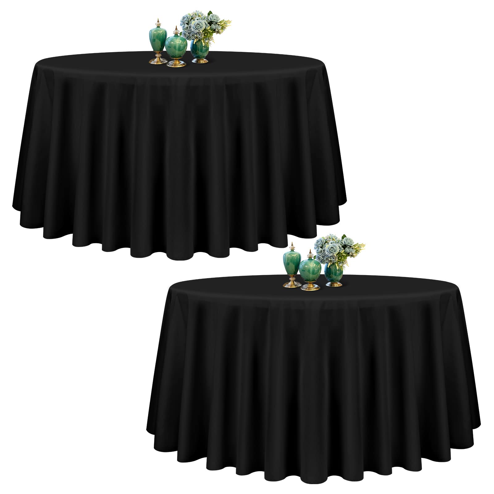 Pack of 2 90 Inch Black Round Tablecloth Polyester Fabric Tablecloth Washable Fabric Tablecloth