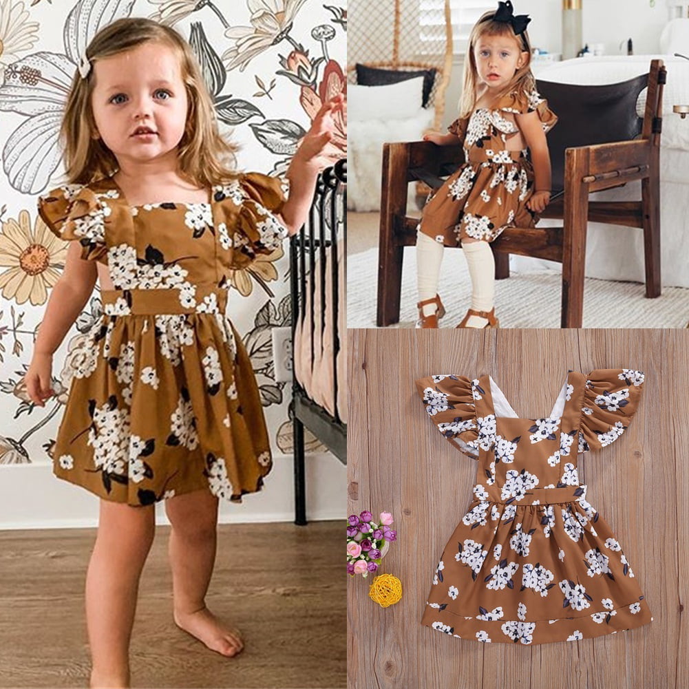 Girls Short Sleeved Butterfly Floral Cotton Party Dress New Kids Age 2-9 Years 