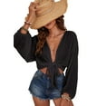 thumbnail image 2 of Women'S Swimwear Cover Ups Tops Tunic Self-Tie Swimsuit Bikini Bathing Suit Long Sleeve Soft Beach Shirt for Women Black M, 2 of 8