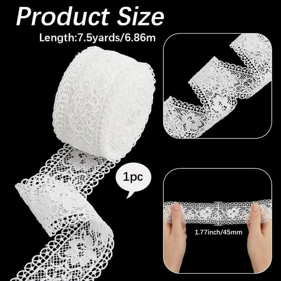7.5 Yards 1 3/4 Inch White Crochet Lace Ribbon Vintage Polyester Flower Roll Trim Eyelet Hollow Floral Scalloped Edge Fabric Applique Trimming for Sewing Making Crafts Wedding Bouquet Wreath