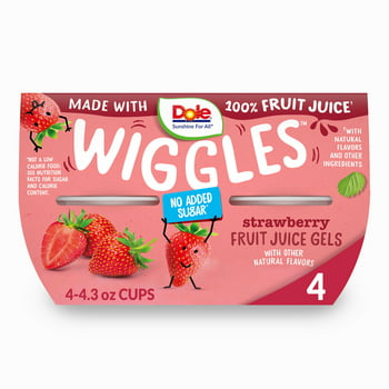 (4 Cups) Dole Wiggles Strawberry Fruit Juice Gels, 4.3 oz