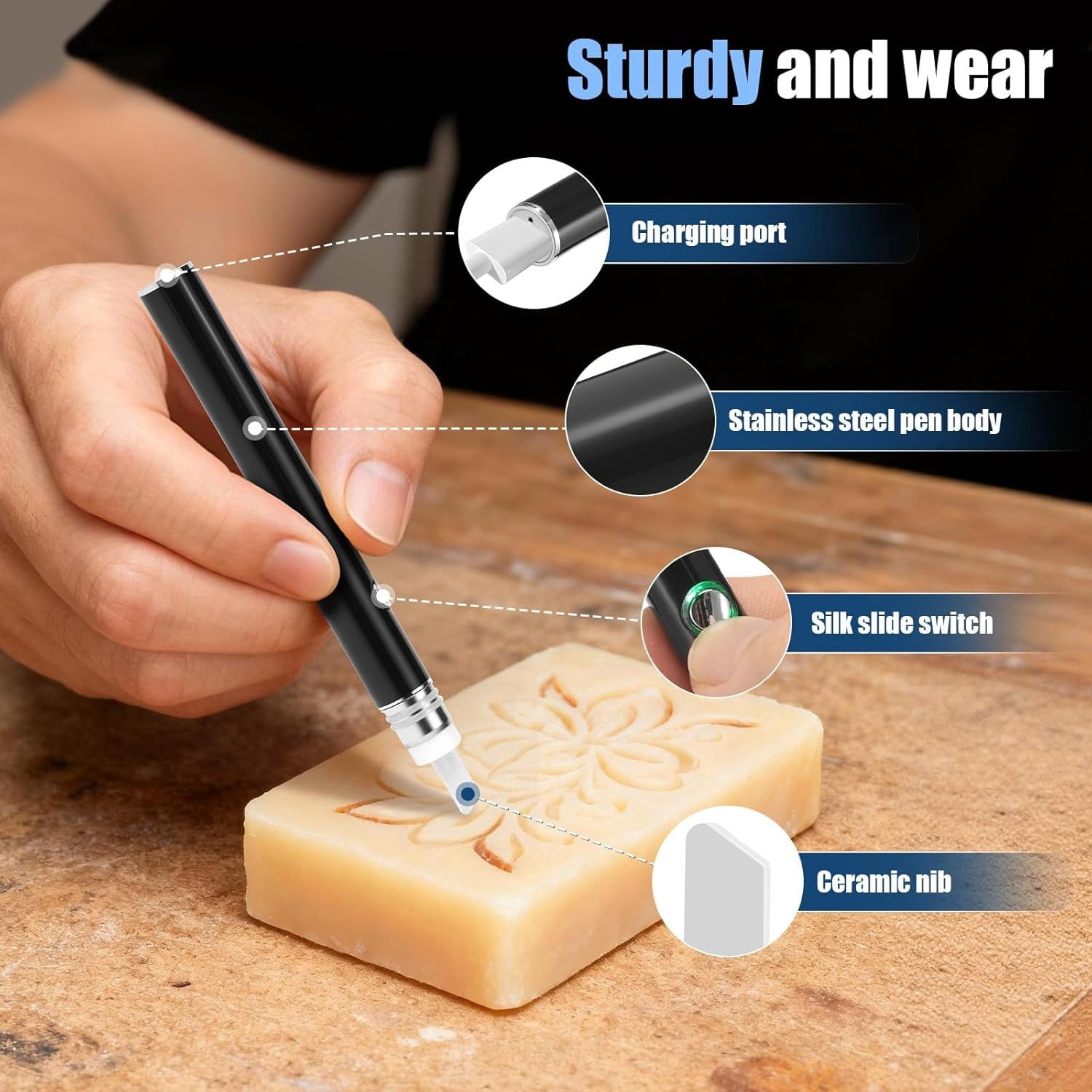 Heated Cutting Tool with Ceramic Blade, Portable Cordless Heated Pen for DIY Crafting, Hot Knife for Candle Carving, Soap Shaping and Foam Trimming