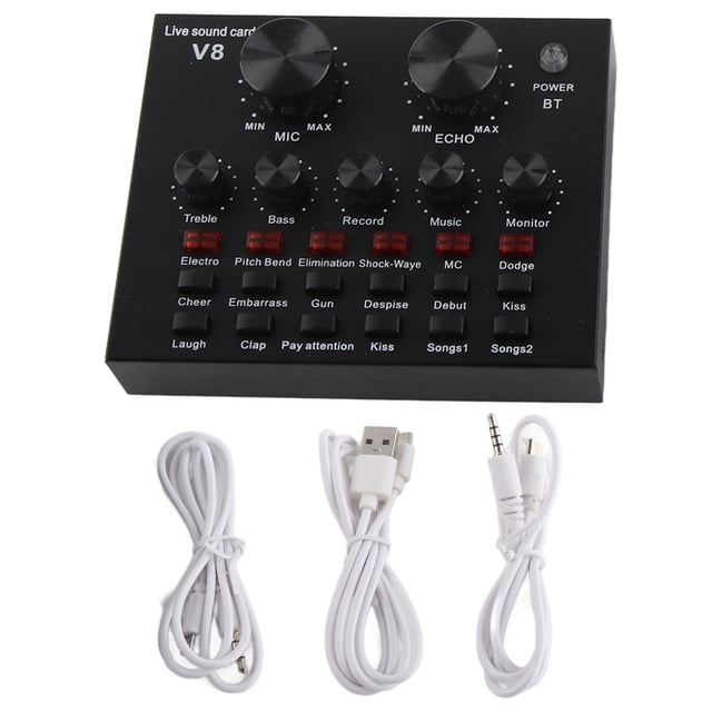 Tarjeta de sonido para transmisión en vivo con 112 tipos de sonido eléctrico compatible con dos teléfonos móviles y computadoras.