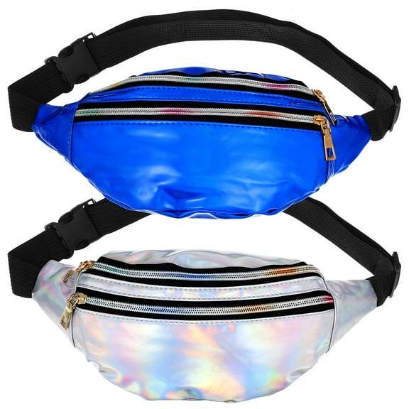 2 Pcs Vintage Holographic Fanny Packs Belt Bags Waist Bags with Adjustable Belts