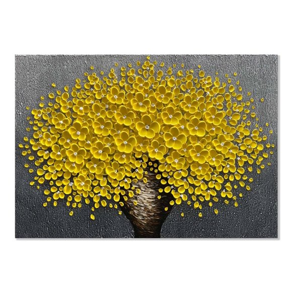 Alenoss 3D Modern Oil Paintings Large Yellow Flowers Canvas Wall Art Home Decorations Blooming Floral Paintings Framed Wall Pictures for Dining Room Bedroom Living Room Walls