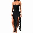 thumbnail image 2 of Women Summer Elegant Strapless Tube Midi Bodycon Dresses Irregular Ruffle Tassel Party Dress, 2 of 9