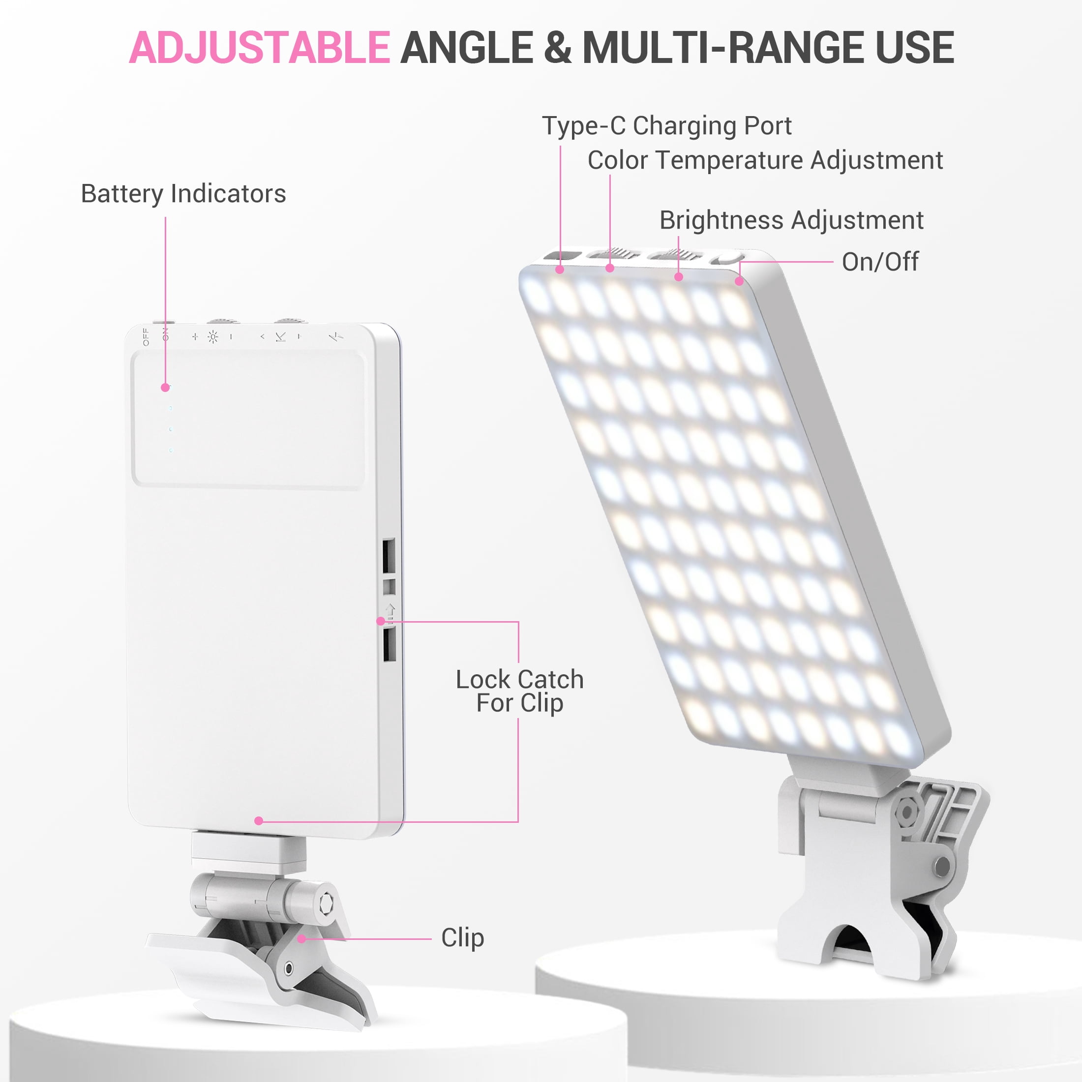 Selfie Ring Light, Phone Light Portable Light Clip Fill Light Rechargeable 3 Light Modes Suitable Iphone Android Youtube Makeup Tik Tok Live Stream Vi