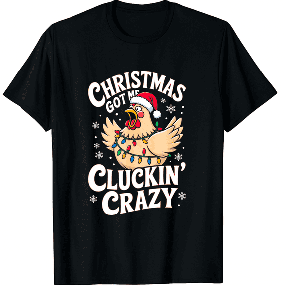 Christmas Chicken Lights Santa Hat Black Short Sleeve T-Shirt for Men and Women