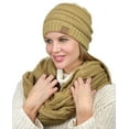 thumbnail image 3 of C.C Unisex Soft Stretch Chunky Cable Knit Beanie and Infinity Loop Scarf Set, Camel, 3 of 3
