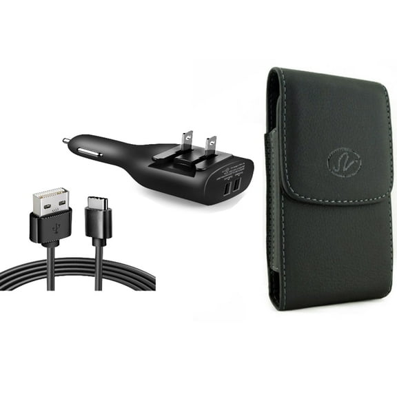 Case Belt Clip & 2-in-1 Car Home Charger for iPhone 15 Pro Max - Leather Holster Cover Pouch and 6ft Long USB-C Cable TYPE-C Cord Travel Power Adapter Charging Wire X6O for iPhone 15 Pro Max (6.7")