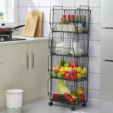 

TFCFL Kitchen Storage Basket 4 Tiers Vegetable Fruit Storage Rack Shelf w/ Wheel