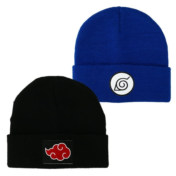 Naruto Akatsuki Red Cloud Hidden Leaf Symbol 2 Pack Beanie Set