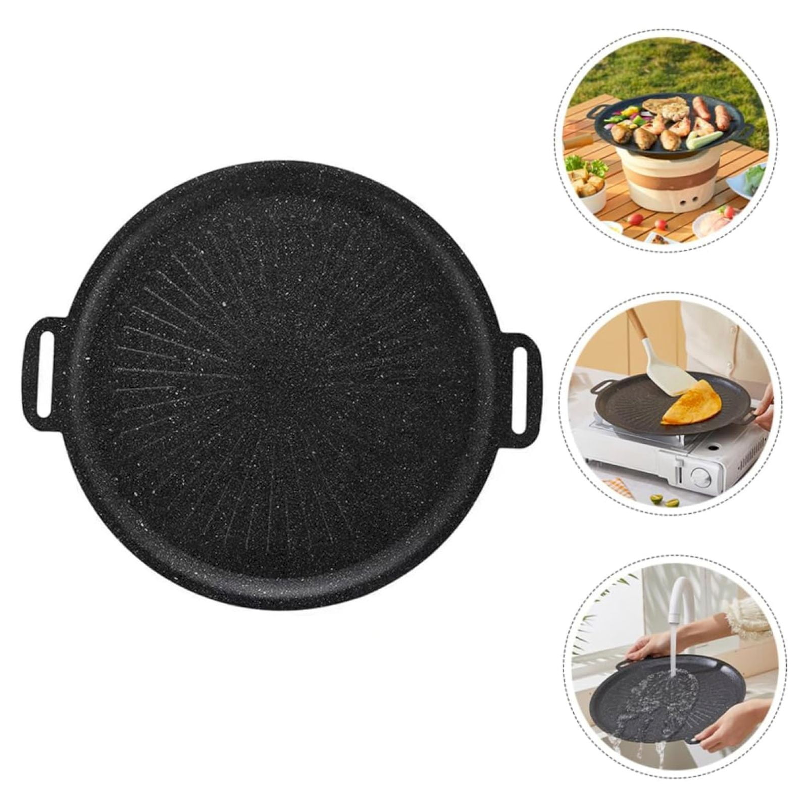 Korean Grill Pan, Nonstick Round BBQ Griddle Pan, Stove Top & Outdoor Cooking, Portable Pancake Pan, Hangable Handles, 2-in-1 Grill Plate Skillet for Stove Nice Grill Accessories 11.8 Inch (34cm)