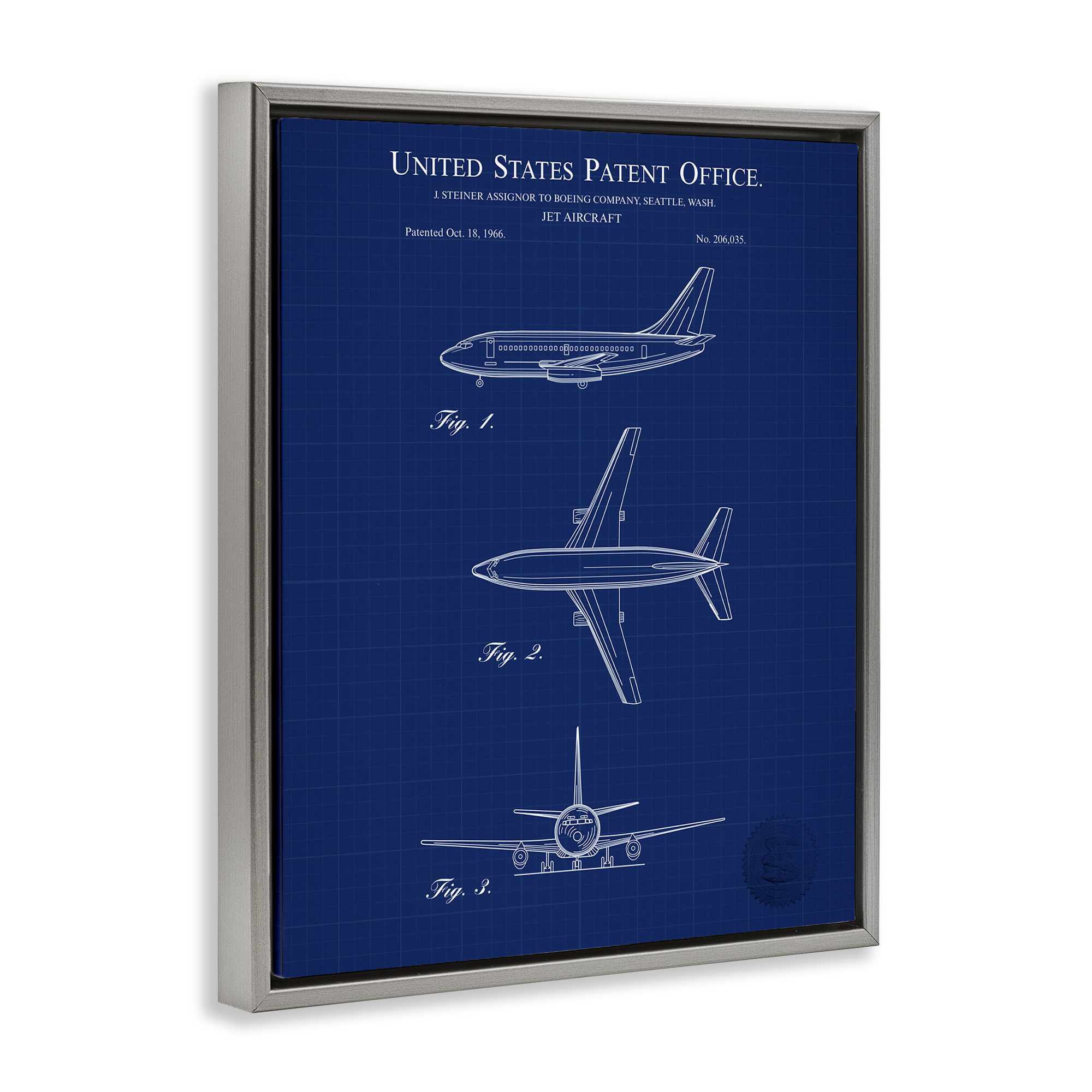 Stupell Industries Jet Aircraft Blueprint Transportation Painting Gray Floater Framed Art Print Wall Art, 25 x 31
