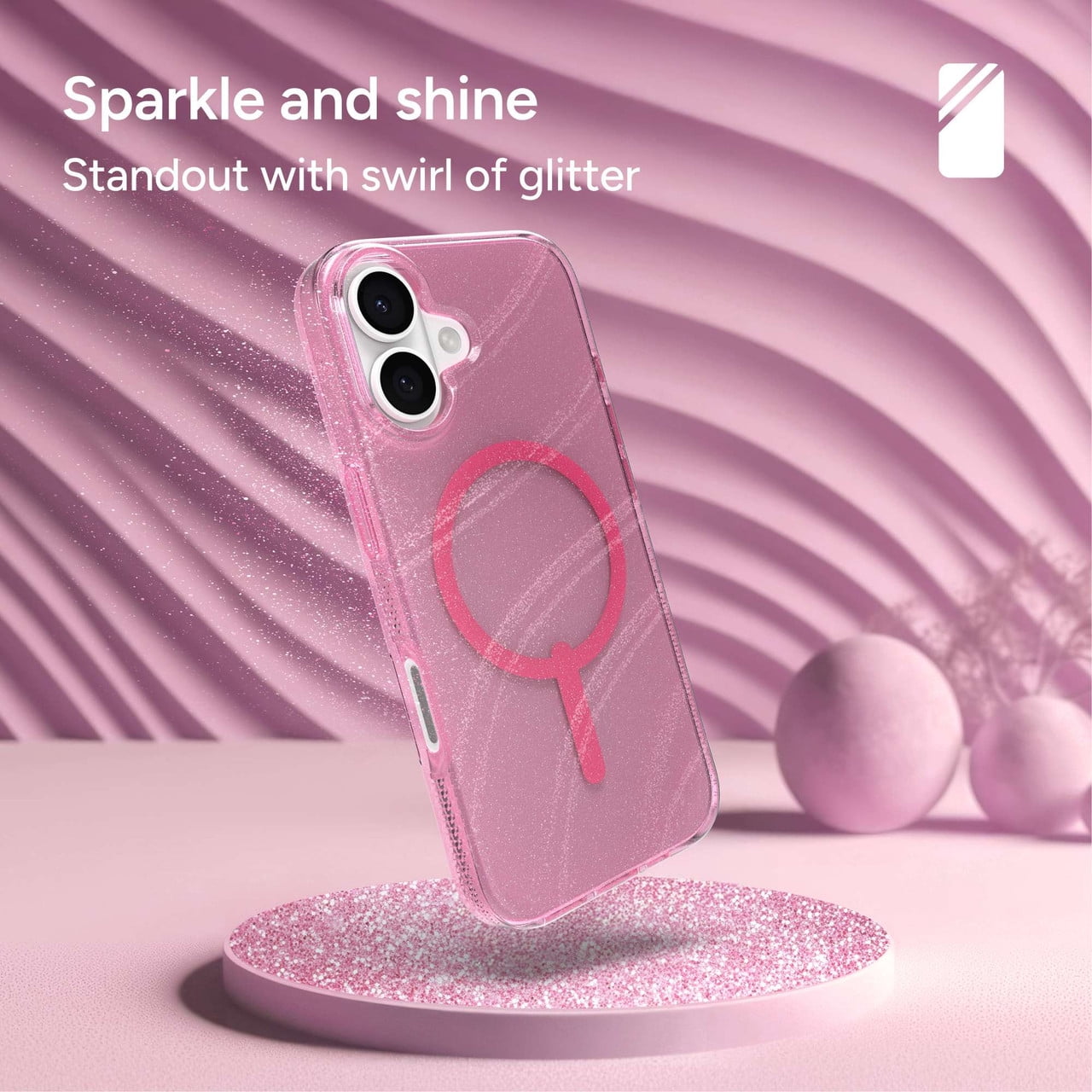ZAGG Milan Snap Case For iPhone 17 - Pink Glimmering Wave Graphene Strengthened Phone Case with Drop Protection (13ft/4m) Textured Edges & Sparkle Design MagSafe Charging Compatible