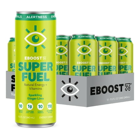EBOOST SUPER FUEL Natural Energy and Vitamins  Ginger Lime  12 Pack  11.5oz