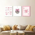 thumbnail image 2 of Pink Bow Canvas Wall Art Set of 3 Coquette Disco Ball Room Decor Aesthetic Pictures, Pink Loving Heart Paintings PostersJANS.NO1 Prints for Girls Bedroom Dorm Bathroom, 2 of 6