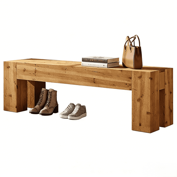 Fnova 63 Inch Extra Long Solid Wood Bench, Heavy Duty Farmhouse Entryway Bench for Dining Room Living Room Bedroom Hallway End of Bed