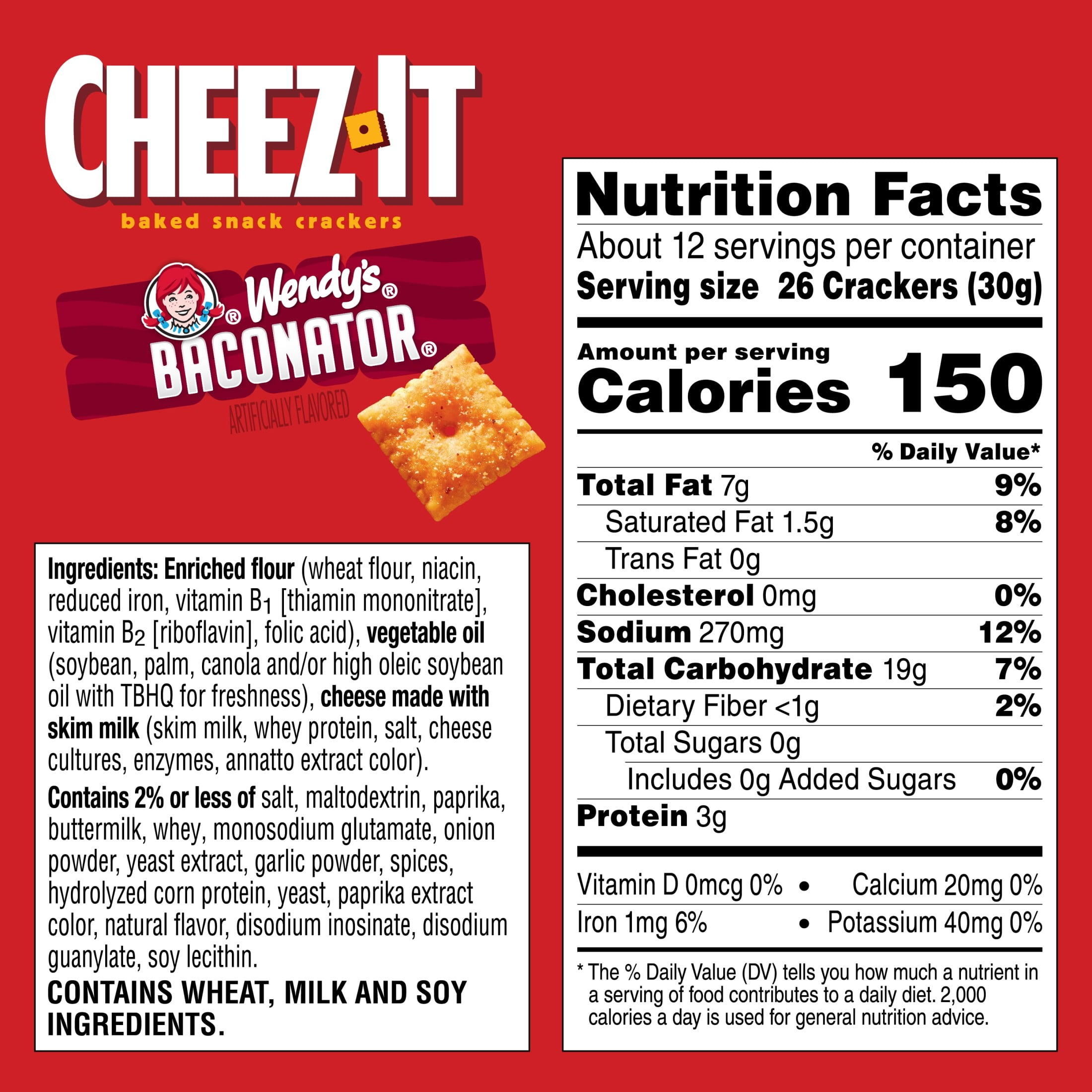 Cheez-It Wendy's Baconator Baked Snack Crackers, Lunch Snacks, 12.4 oz