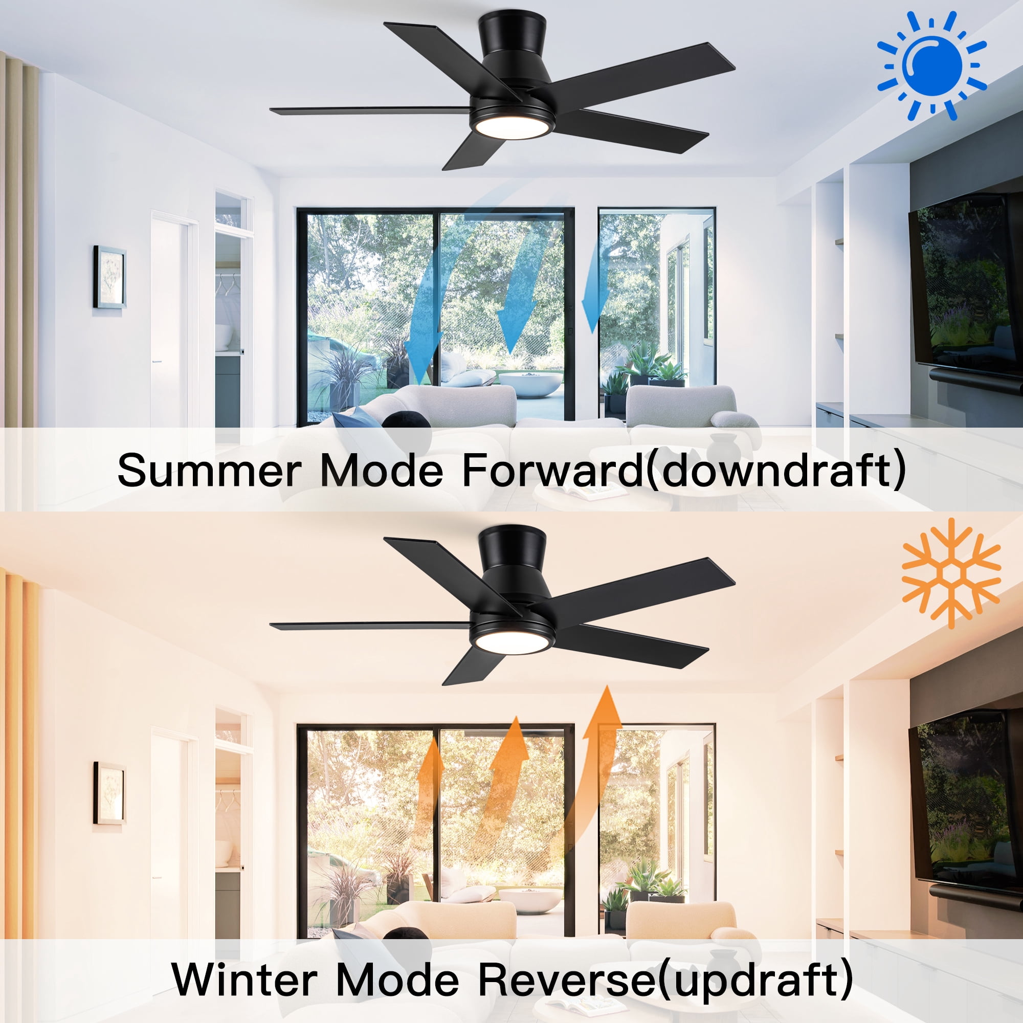 Leumius 52" Black Lowe Profile Ceiling Fan with Dimmable 3CCT LED Light,Modern Ceiling Fan for Living Room Bedroom