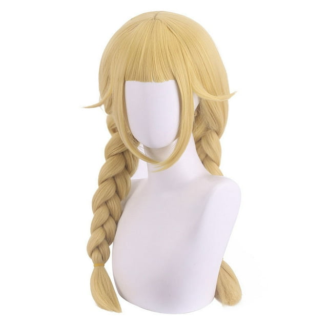 Peluca larga para cosplay, rubia, trenzada, sintética, 65 cm, resistente al calor