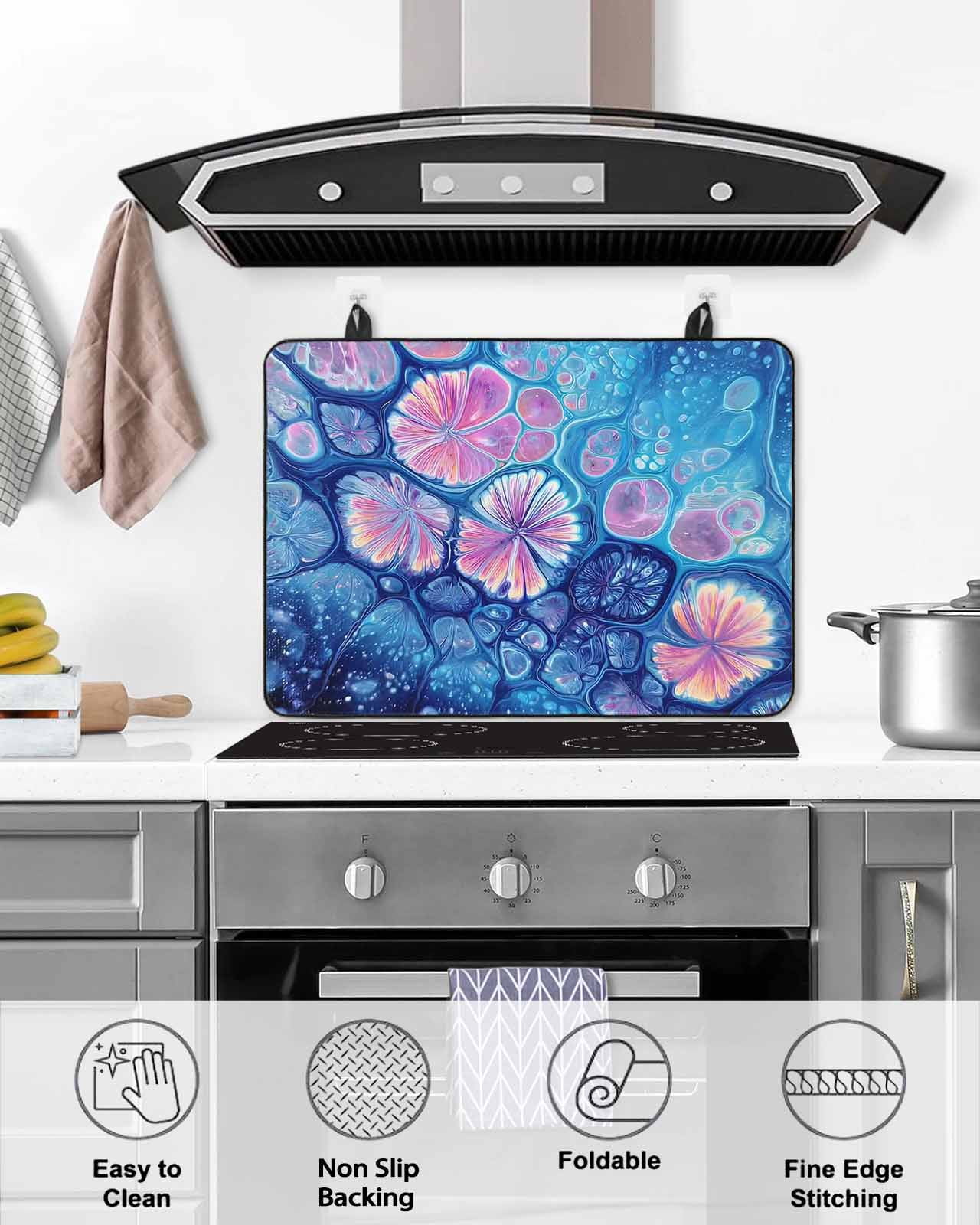 Large Induction Cooktop Protector Mat Ombre Blue Stove Top Covers for Electric Stove, Modern Abstract Fluid Art Gradient Decorative Stove Burner Cover Mats, Glass Top Stove Cover