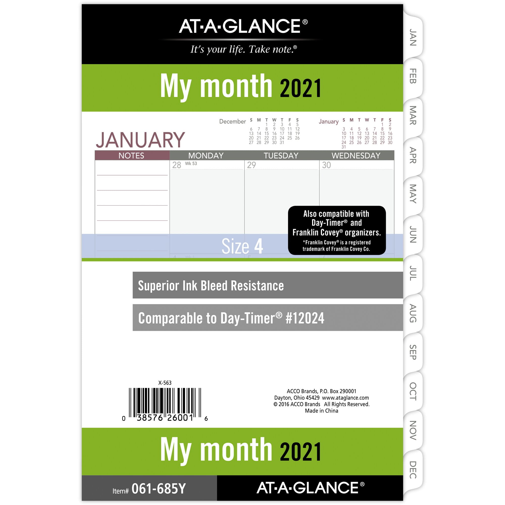 At a glance monthly planner refill size 4 5 1 2 x 8 1 2 january