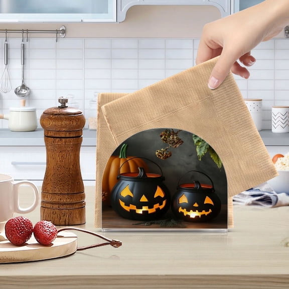 Standing Dining Table Napkin Holder, Napkin Holder for Table Kitchen Acrylic Paper Tissue Organization, Three Halloween Pumpkin