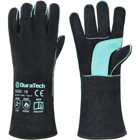 DuraTech Welding Gloves, 16″ Heat Resistant Cowhide Leather with Kevlar Stitching, 932 Degrees F Long Sleeve Fireplace BBQ Grill Gloves