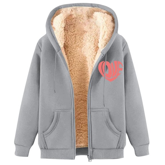 Women's Plus Size Winter Coat Lined Hooded Cardigan Warm Thick Lamb Wool Outerwear for Cold Weather