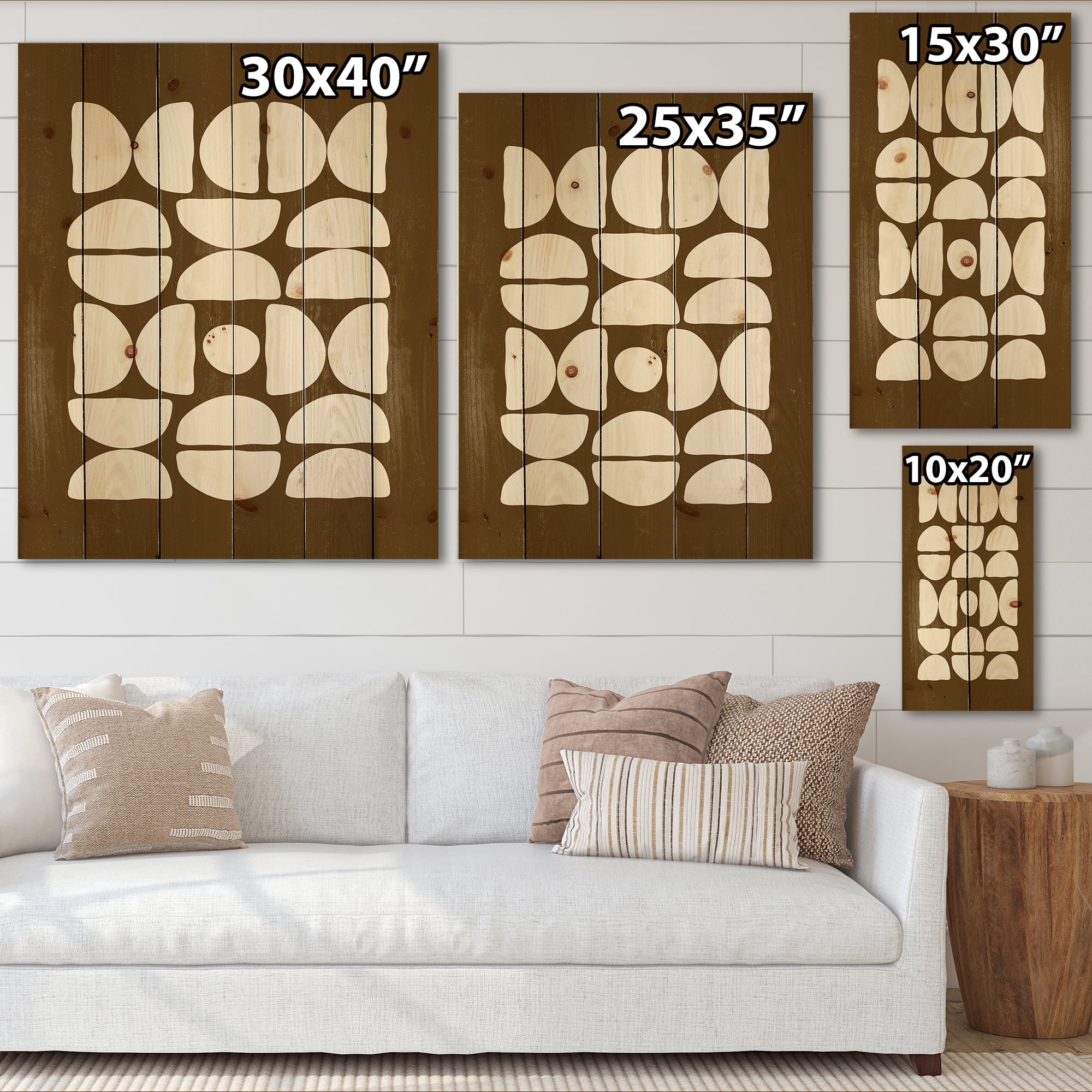 Designart 'Abstract Minimal Half Moons Composition' Modern Print on Natural Pine Wood