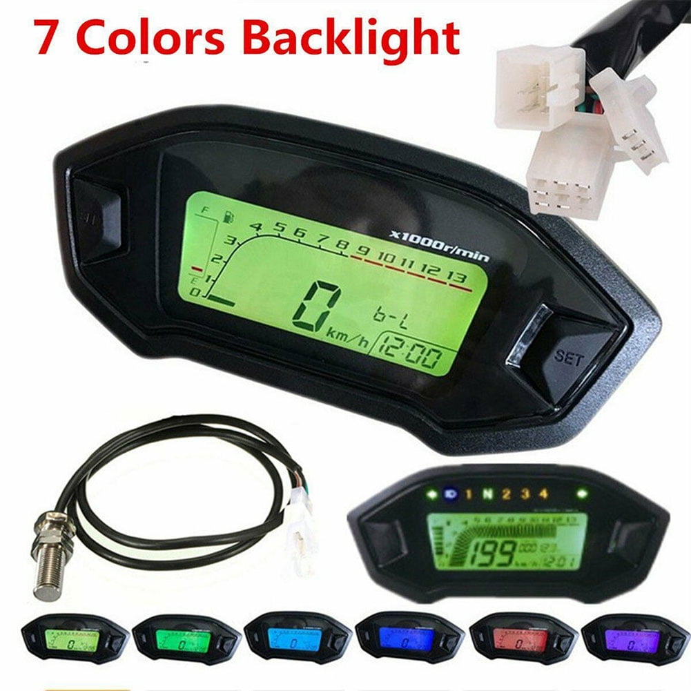 Motorcycle Speedometer Tachometer LCD Digital Odometer Fit for All Motorcycles with DC 12V,Adjustable for 7 Colors 