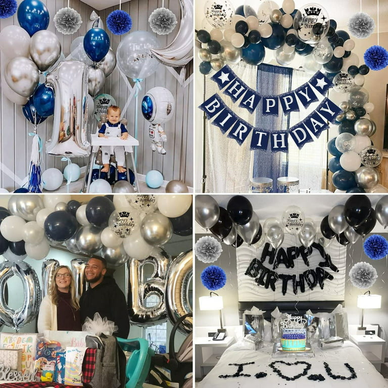 Zesliwy Navy Blue Silver Balloons Garland Kit, 131 pcs Navy Blue White  Silver Confetti Balloons Arch Kit for Birthday Party Baby Shower Wedding