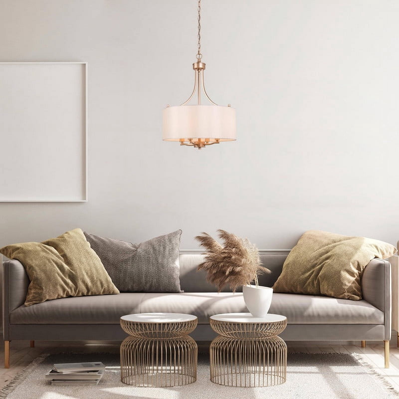 LNC 4-Light Matte Gold Drum Chandelier with Fabric Shade for Kitchen Island
