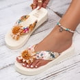 thumbnail image 4 of Flip Flops for Women with Arch Support Bohemia Flower Beach Vacation Thong Sandals Lightweight Platform Slides White Size 6.5, 4 of 7