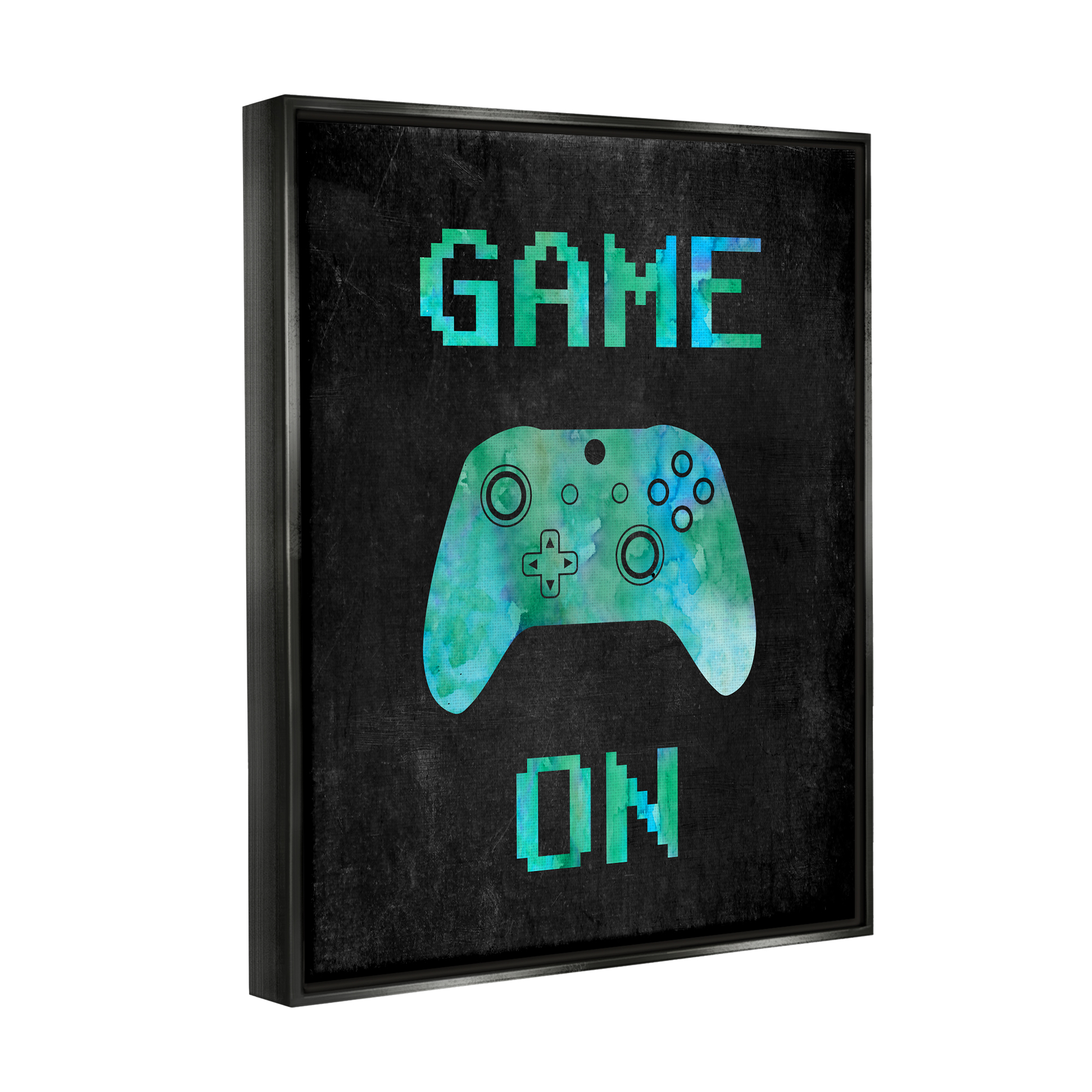 Stupell Industries Pixel Game On Controller Art for Kids Painting Black Floater Framed Canvas Art Print Wall Art, 25 x 31